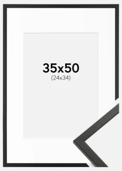 Ramme Galant Sort 35x50 cm - Passepartout Hvid 25x35 cm