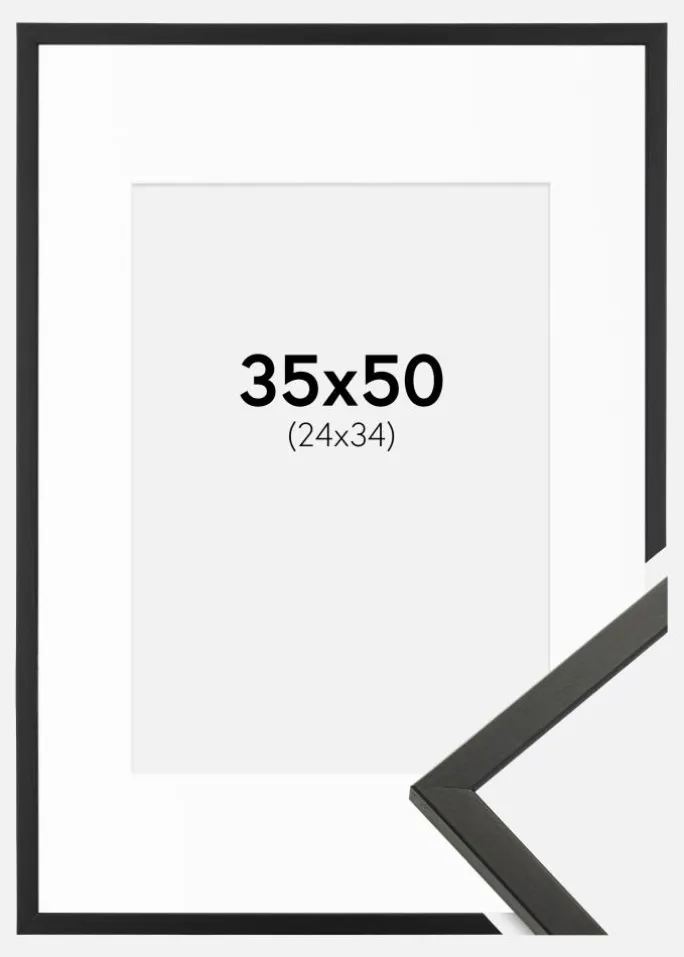 Ramme Galant Sort 35x50 cm - Passepartout Hvid 25x35 cm