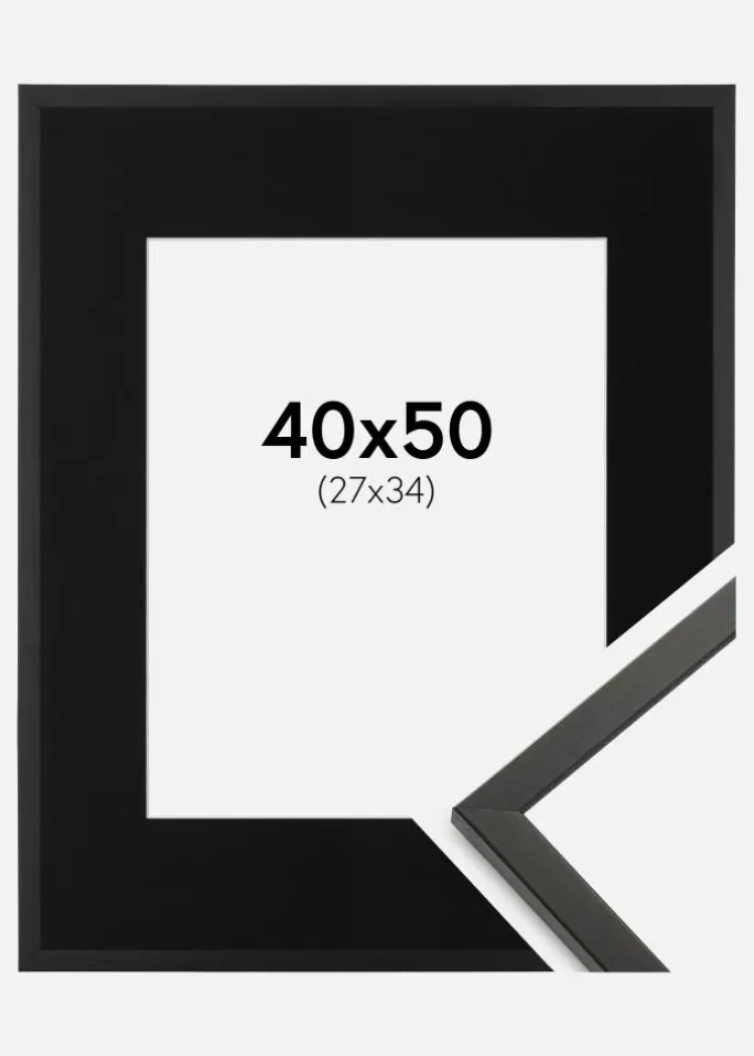 Ramme Galant Sort 40x50 cm - Passepartout Sort 28x35 cm