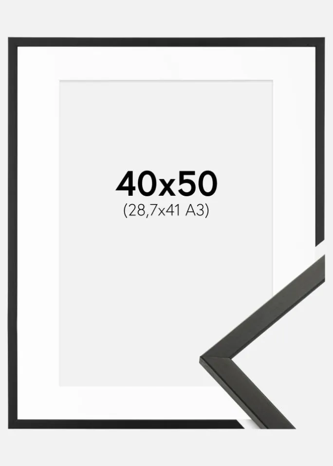 Ramme Galant Sort 40x50 cm - Passepartout Hvid 29,7x42 cm (A3)