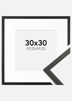 Ramme Galant Sort 30x30 cm - Passepartout Hvid 8x8 inches