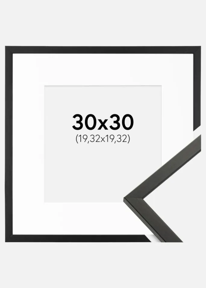 Ramme Galant Sort 30x30 cm - Passepartout Hvid 8x8 inches