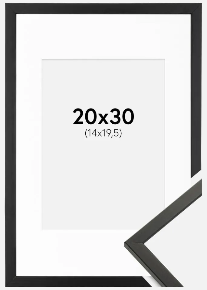 Ramme Galant Sort 20x30 cm - Passepartout Hvid 15x21 cm (A5)