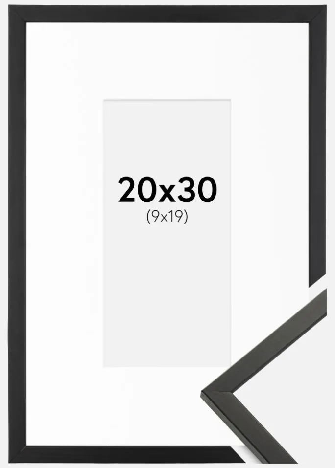 Ramme Galant Sort 20x30 cm - Passepartout Hvid 10x20 cm