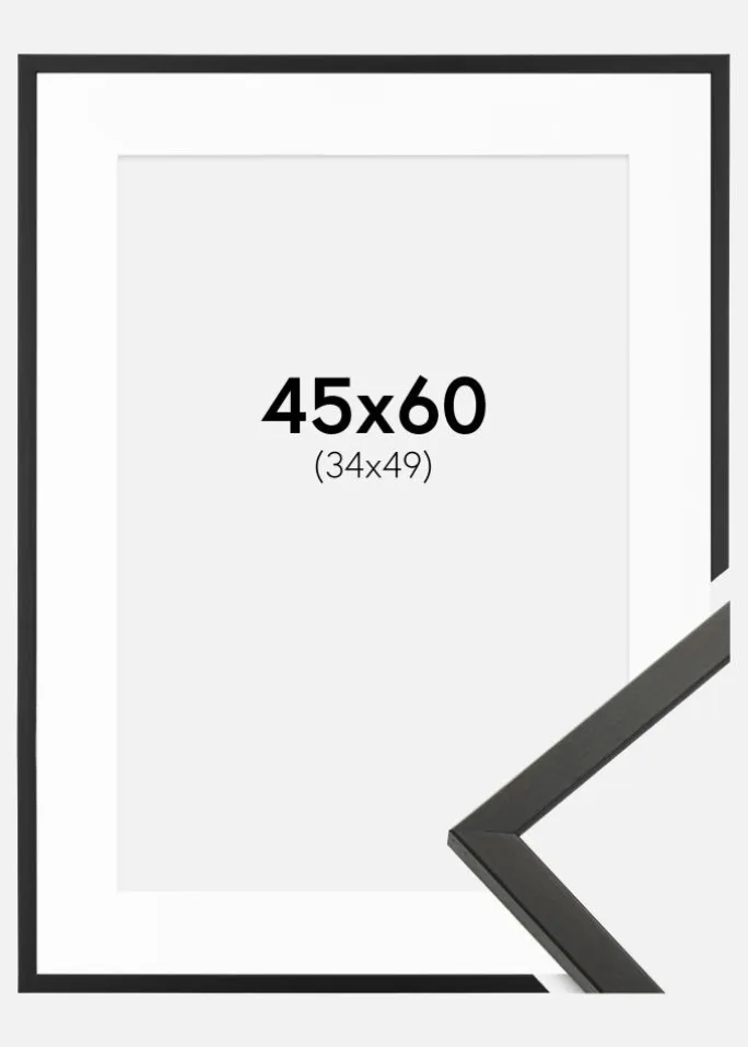 Ramme Galant Sort 45x60 cm - Passepartout Hvid 35x50 cm