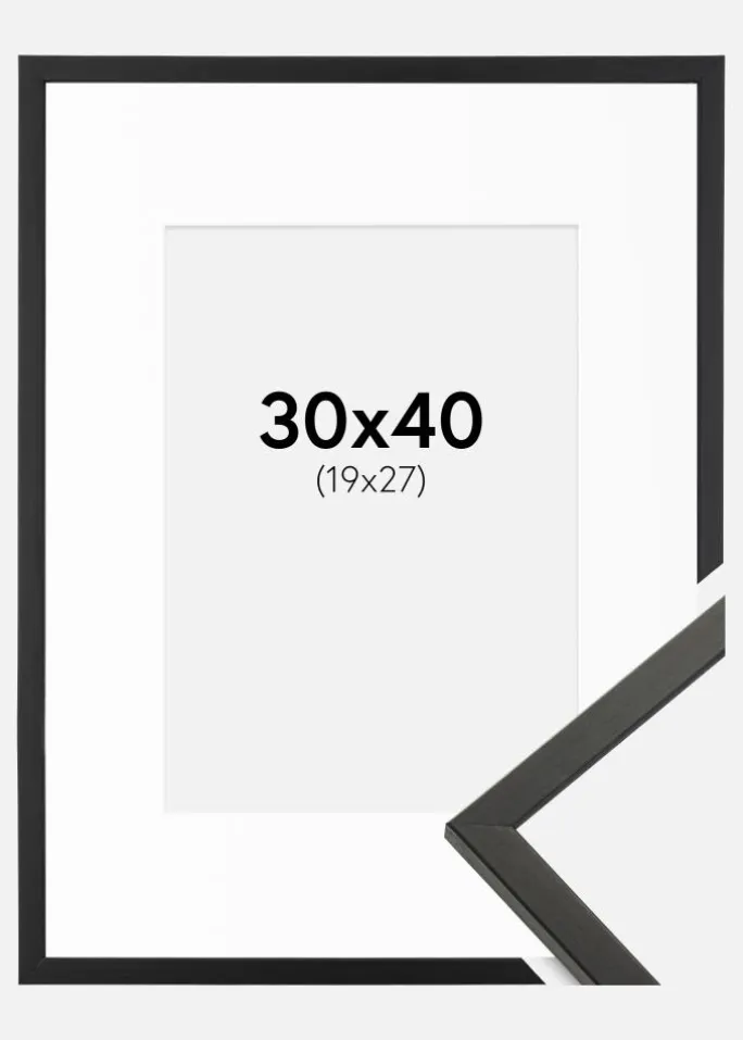 Ramme Galant Sort 30x40 cm - Passepartout Hvid 20x28 cm