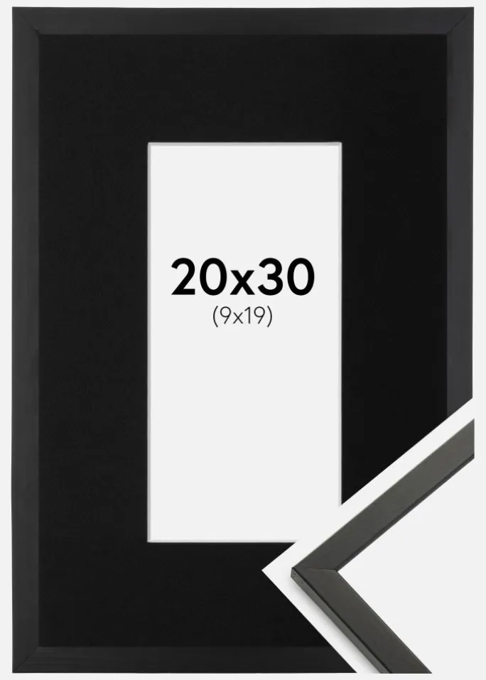 Ramme Galant Sort 20x30 cm - Passepartout Sort 10x20 cm