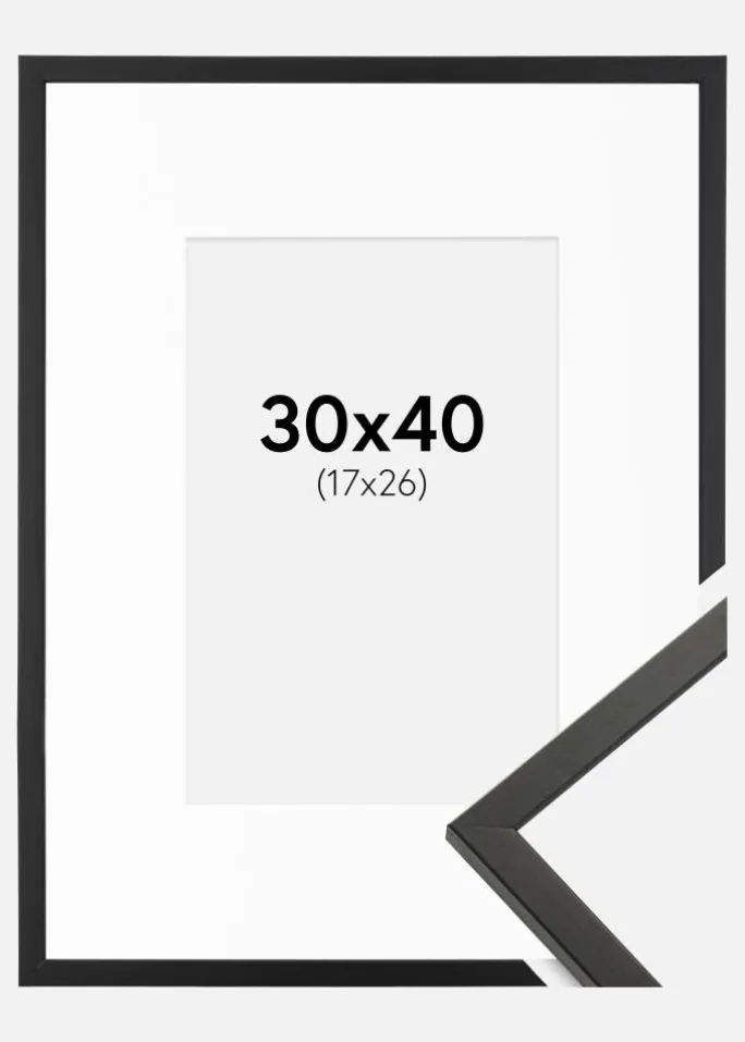 Ramme Galant Sort 30x40 cm - Passepartout Hvid 18x27 cm