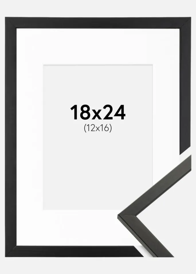 Ramme Galant Sort 18x24 cm - Passepartout Hvid 13x17 cm