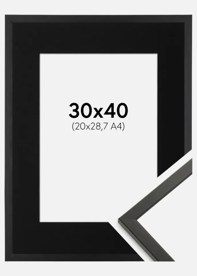 Ramme Galant Sort 30x40 cm - Passepartout Sort 21x29,7 cm (A4)