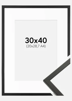 Ramme Galant Sort 30x40 cm - Passepartout Hvid 21x29,7 cm (A4)