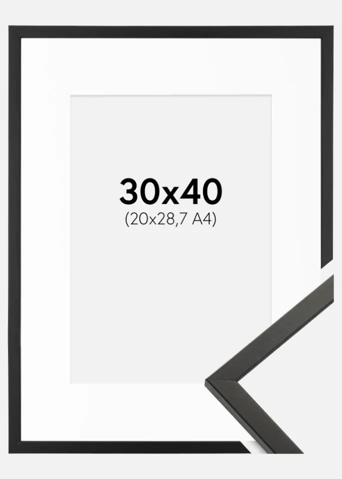 Ramme Galant Sort 30x40 cm - Passepartout Hvid 21x29,7 cm (A4)