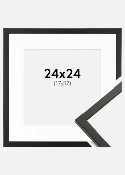 Ramme Galant Sort 24x24 cm - Passepartout Hvid 18x18 cm