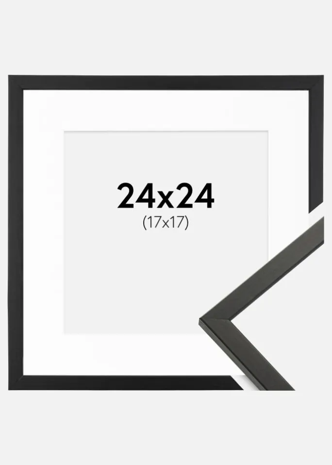 Ramme Galant Sort 24x24 cm - Passepartout Hvid 18x18 cm