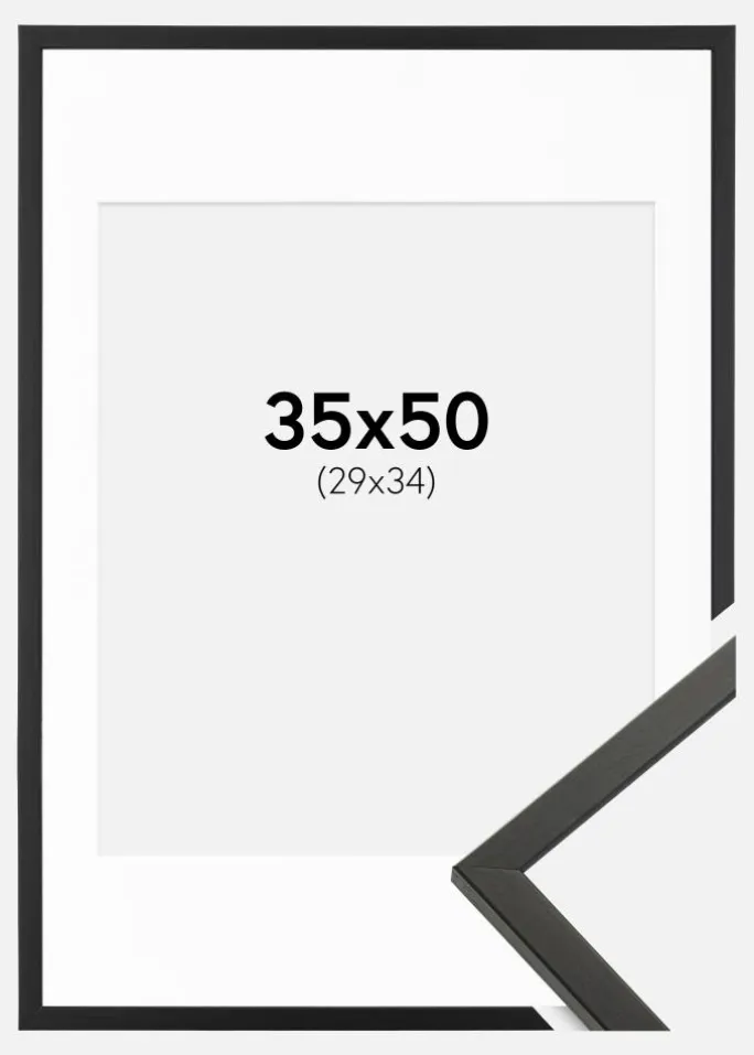 Ramme Galant Sort 35x50 cm - Passepartout Hvid 30x35 cm