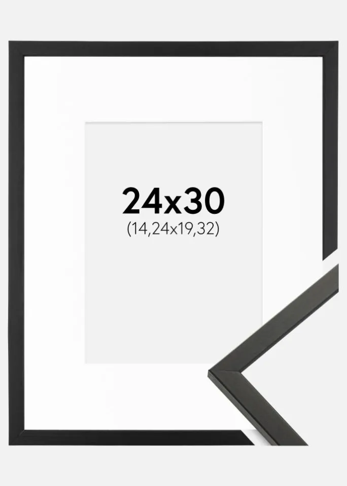 Ramme Galant Sort 24x30 cm - Passepartout Hvid 6x8 inches