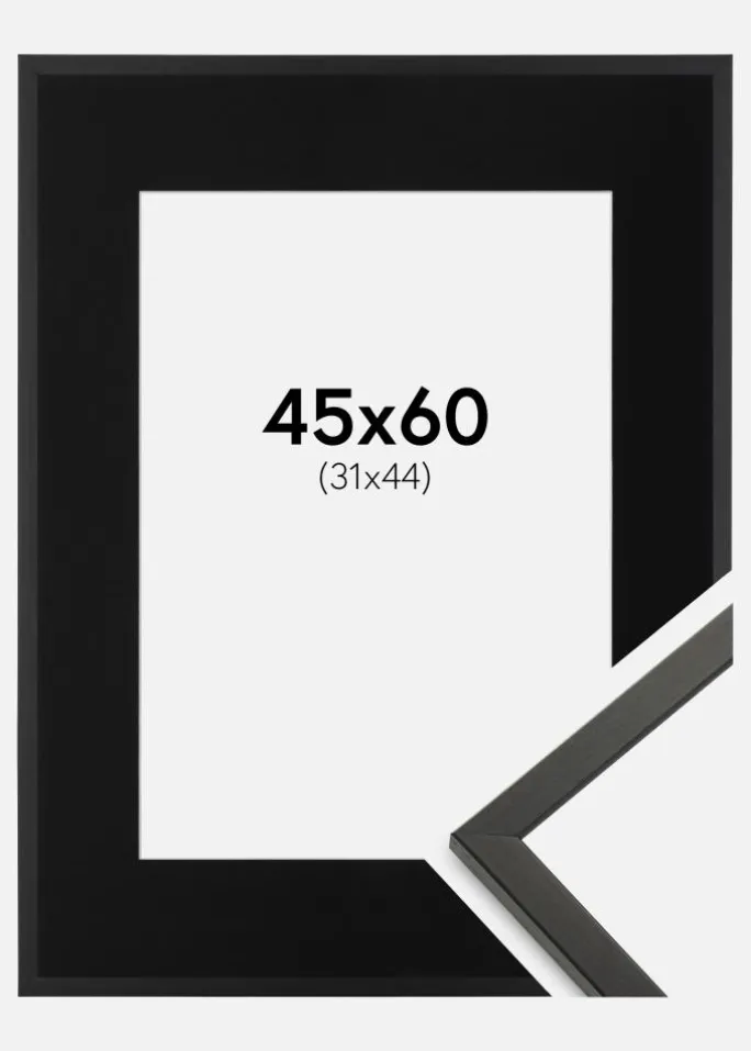 Ramme Galant Sort 45x60 cm - Passepartout Sort 32x45 cm