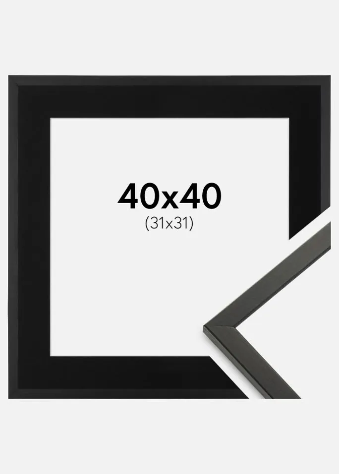 Ramme Galant Sort 40x40 cm - Passepartout Sort 32x32 cm