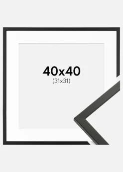 Ramme Galant Sort 40x40 cm - Passepartout Hvid 32x32 cm