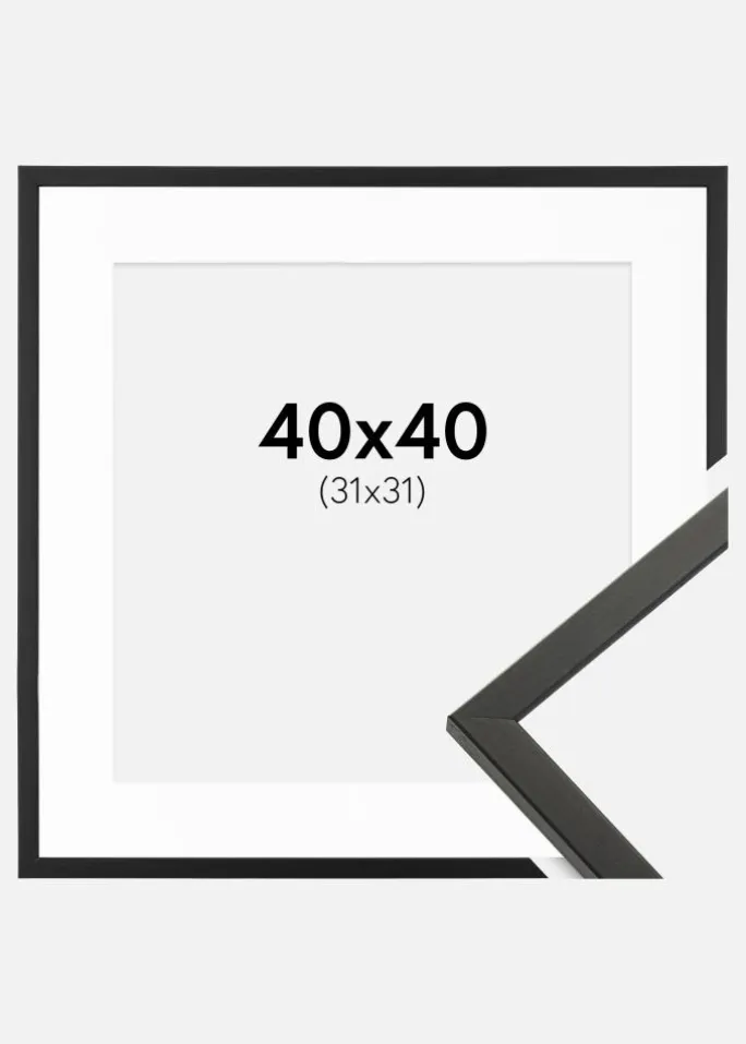 Ramme Galant Sort 40x40 cm - Passepartout Hvid 32x32 cm