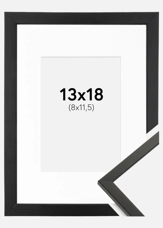 Ramme Galant Sort 13x18 cm - Passepartout Hvid 9x12 cm