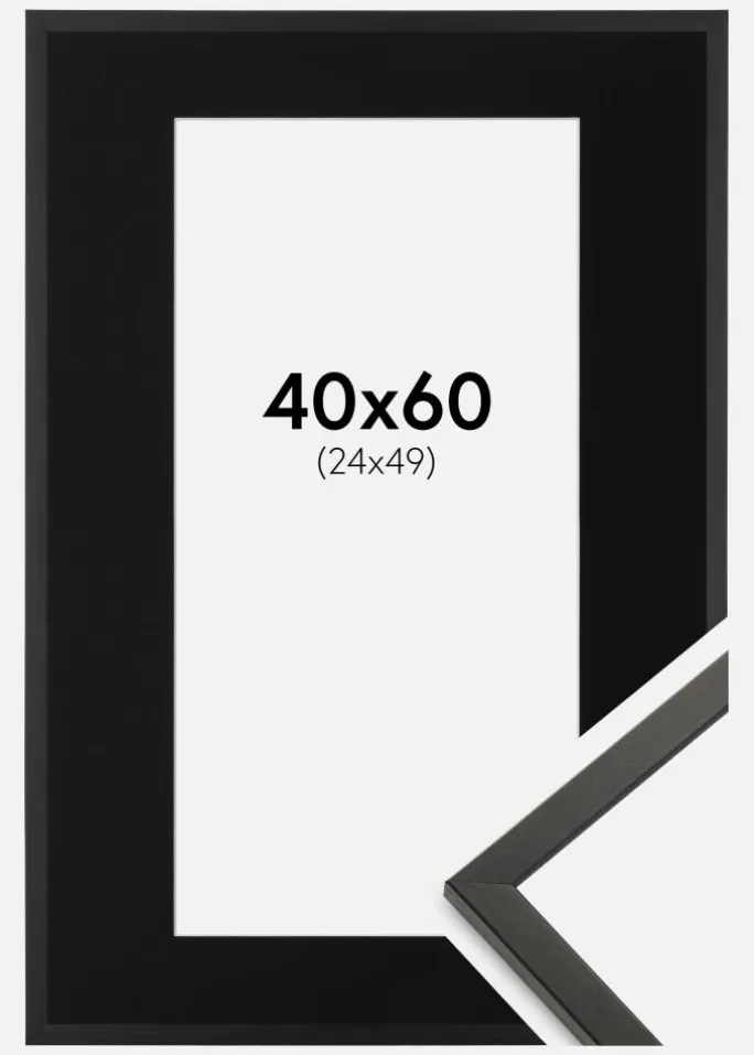 Ramme Galant Sort 40x60 cm - Passepartout Sort 25x50 cm