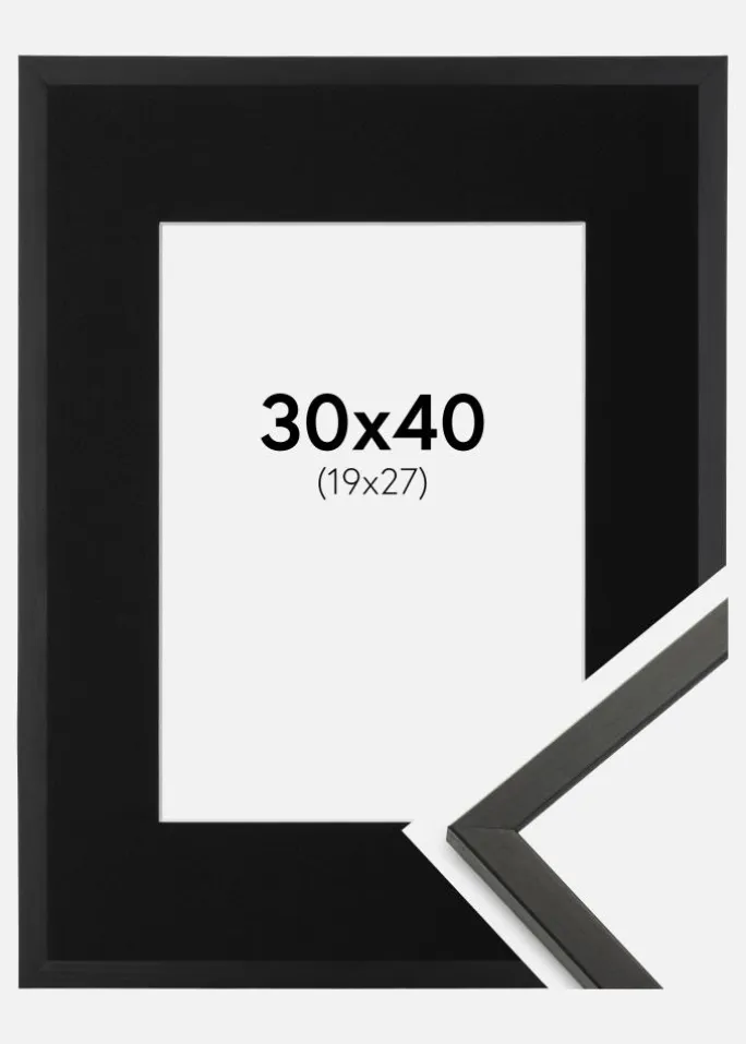 Ramme Galant Sort 30x40 cm - Passepartout Sort 20x28 cm