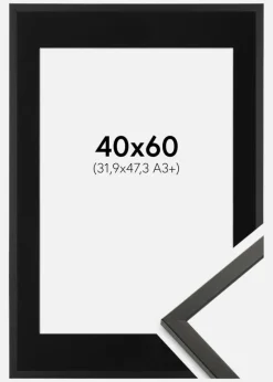 Ramme Galant Sort 40x60 cm - Passepartout Sort 32,9x48,3 cm (A3+)