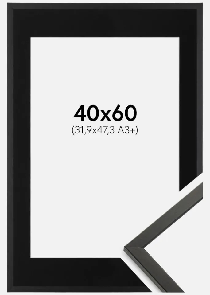 Ramme Galant Sort 40x60 cm - Passepartout Sort 32,9x48,3 cm (A3+)