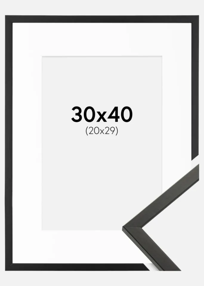Ramme Galant Sort 30x40 cm - Passepartout Hvid 21x30 cm