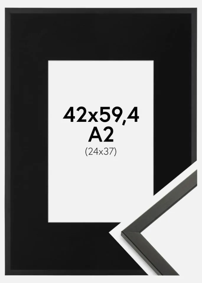 Ramme Galant Sort 42x59,4 cm (A2) - Passepartout Sort 25x38 cm