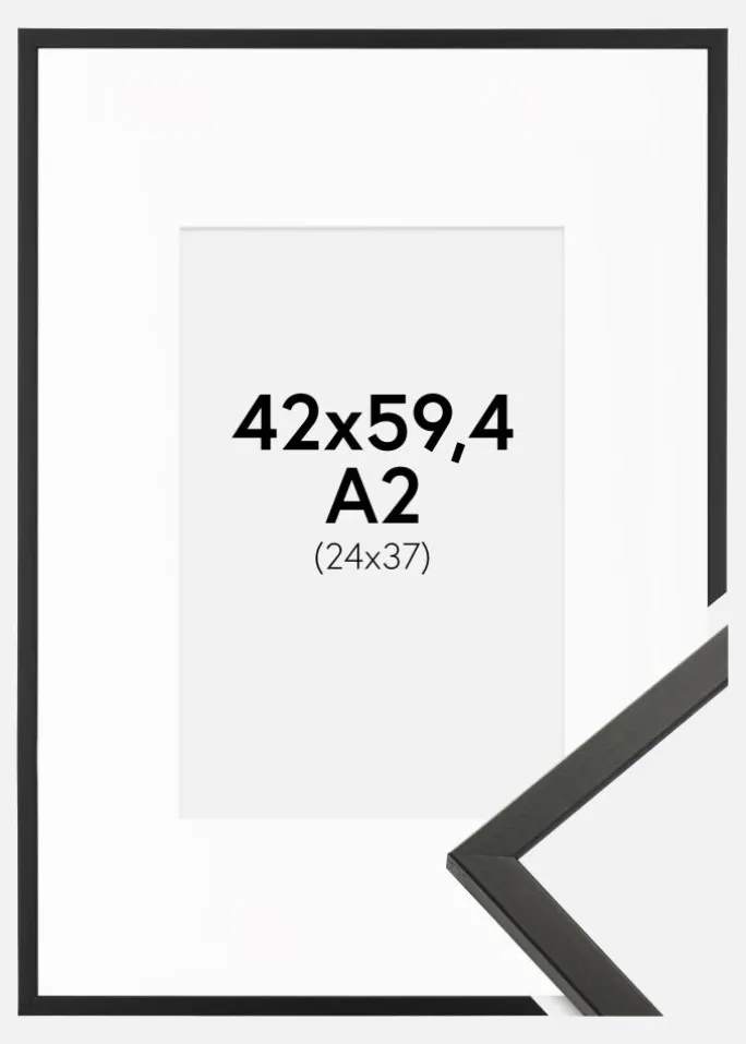 Ramme Galant Sort 42x59,4 cm (A2) - Passepartout Hvid 25x38 cm