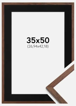 Ramme Galant Valnød 35x50 cm - Passepartout Sort 11x17 inches