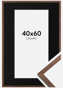 Ramme Galant Valnød 40x60 cm - Passepartout Sort 25x50 cm