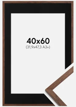 Ramme Galant Valnød 40x60 cm - Passepartout Sort 32,9x48,3 cm (A3+)