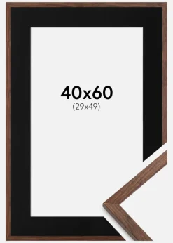 Ramme Galant Valnød 40x60 cm - Passepartout Sort 30x50 cm