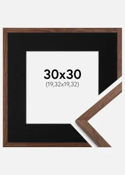 Ramme Galant Valnød 30x30 cm - Passepartout Sort 8x8 inches