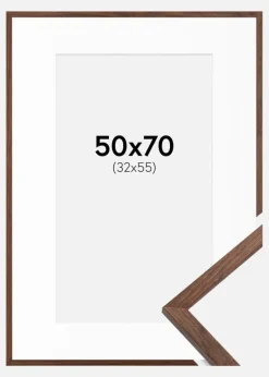 Ramme Galant Valnød 50x70 cm - Passepartout Hvid 33x56 cm