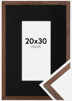 Ramme Galant Valnød 20x30 cm - Passepartout Sort 10x20 cm