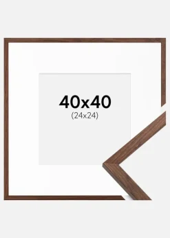 Ramme Galant Valnød 40x40 cm - Passepartout Hvid 25x25 cm