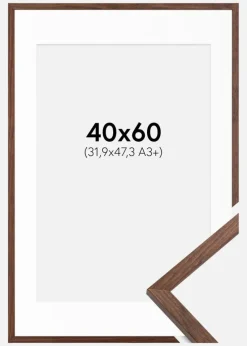 Ramme Galant Valnød 40x60 cm - Passepartout Hvid 32,9x48,3 cm (A3+)