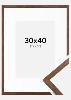 Ramme Galant Valnød 30x40 cm - Passepartout Hvid 20x28 cm