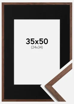 Ramme Galant Valnød 35x50 cm - Passepartout Sort 25x35 cm