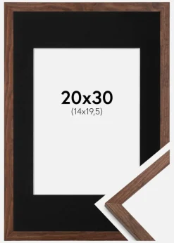 Ramme Galant Valnød 20x30 cm - Passepartout Sort 15x21 cm (A5)