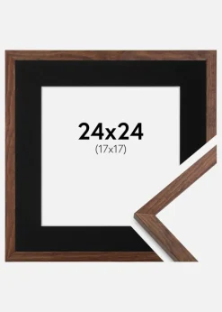 Ramme Galant Valnød 24x24 cm - Passepartout Sort 18x18 cm