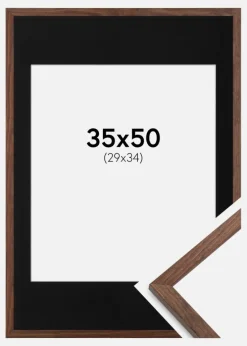 Ramme Galant Valnød 35x50 cm - Passepartout Sort 30x35 cm
