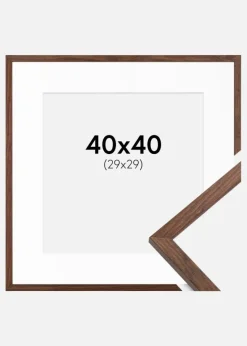 Ramme Galant Valnød 40x40 cm - Passepartout Hvid 30x30 cm