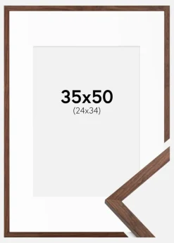 Ramme Galant Valnød 35x50 cm - Passepartout Hvid 25x35 cm