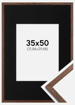 Ramme Galant Valnød 35x50 cm - Passepartout Sort 9x12 inches
