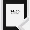 Ramme Globe Hvid 24x30 cm - Passepartout Sort 7x9 inches